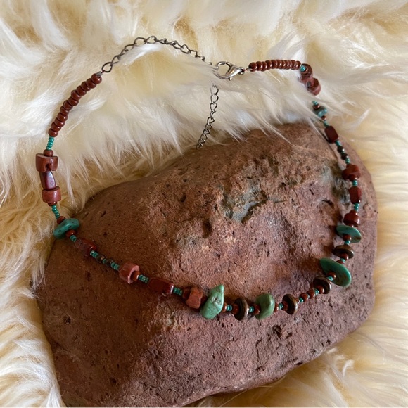 Bohemian Beaded Necklace with Turquoise and Brown Accents - Picture 4 of 6